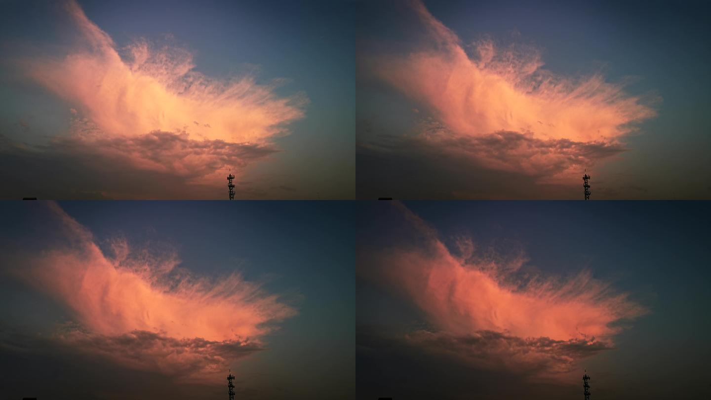 延时4K素材.黄昏天空的粉红彩云