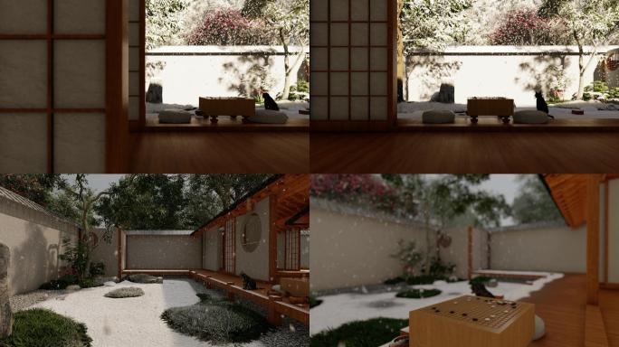 2K冬天雪景中式庭院民宿动画