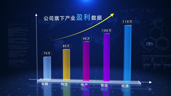 蓝色大气科技柱状数据图模板