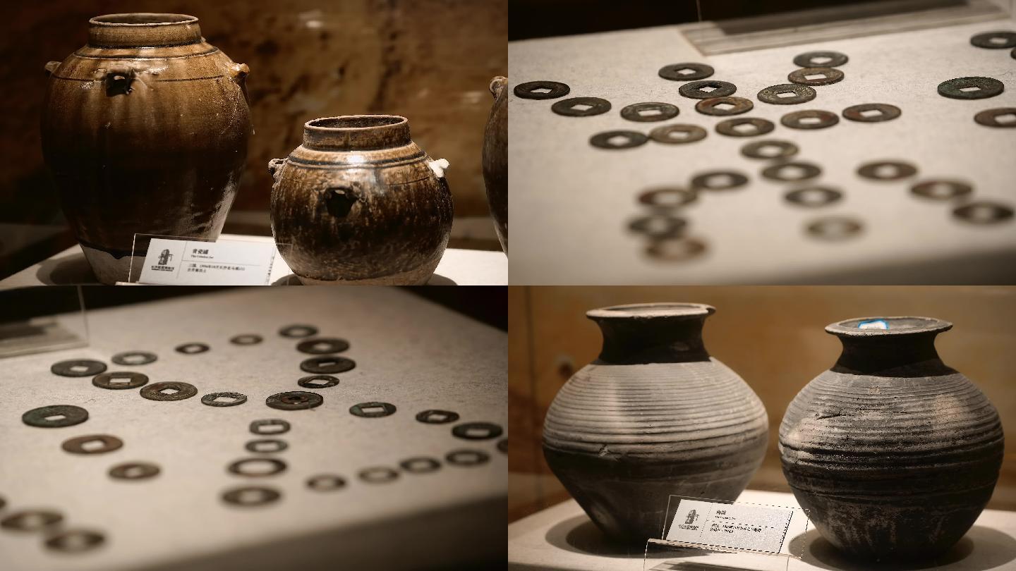 4K长沙简牍博物馆出土文物陶罐钱币空镜