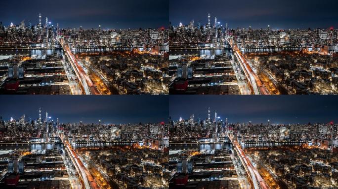 美国纽约市爱德科赫昆斯伯勒大桥夜景