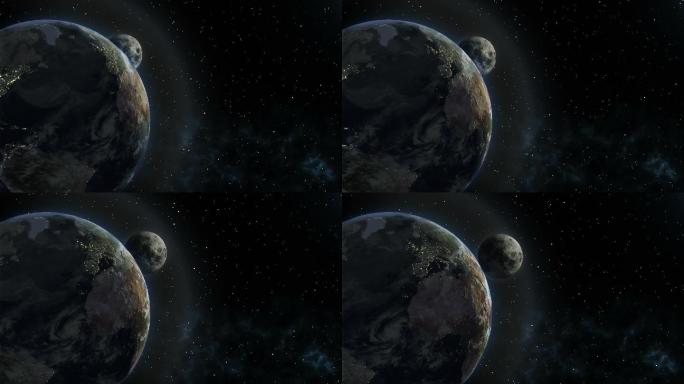 月球从地球后面出现3D插图