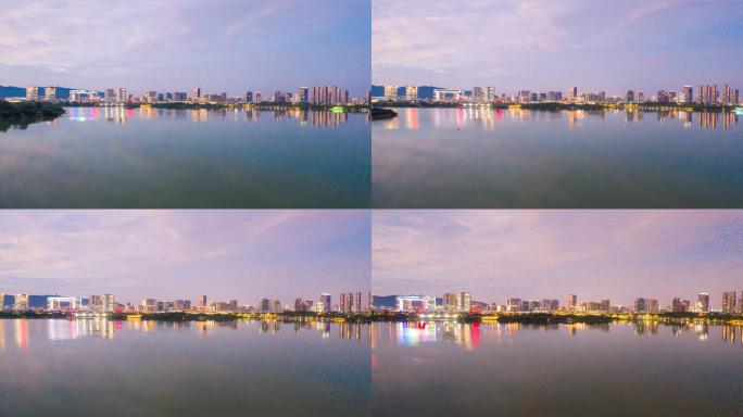 无锡城市景观水天一色4K航拍夜景延时摄影