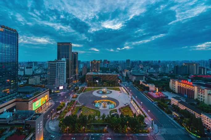 恢宏震撼！成都天府广场夕阳夜景延时4K