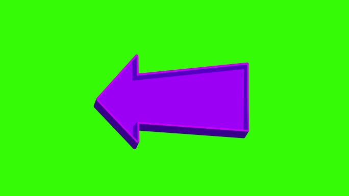 绿色屏幕上指向左侧的动画紫色箭头