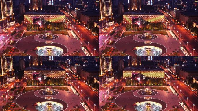 成都中心天府广场夜景视频素材4K
