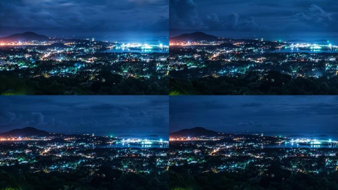 夜间鸟瞰岛屿