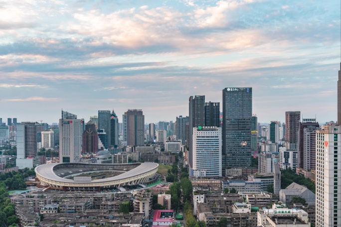 成都后子门骡马市城市天际线夕阳延时4K