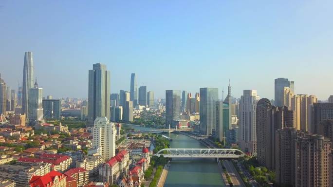 天津海河津湾金汤桥4K航拍俯瞰城市全景