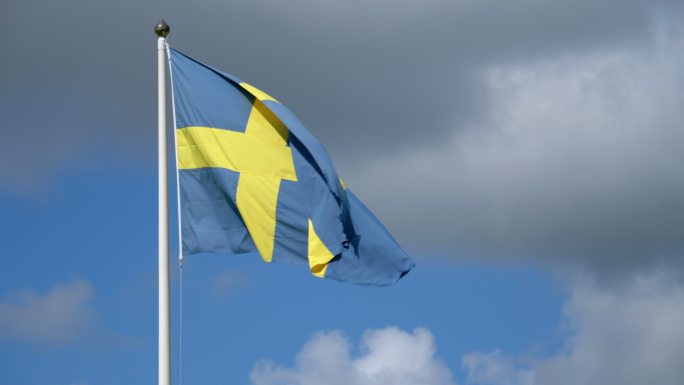 风中的瑞典国旗瑞典旗子瑞典旗旗子飘扬