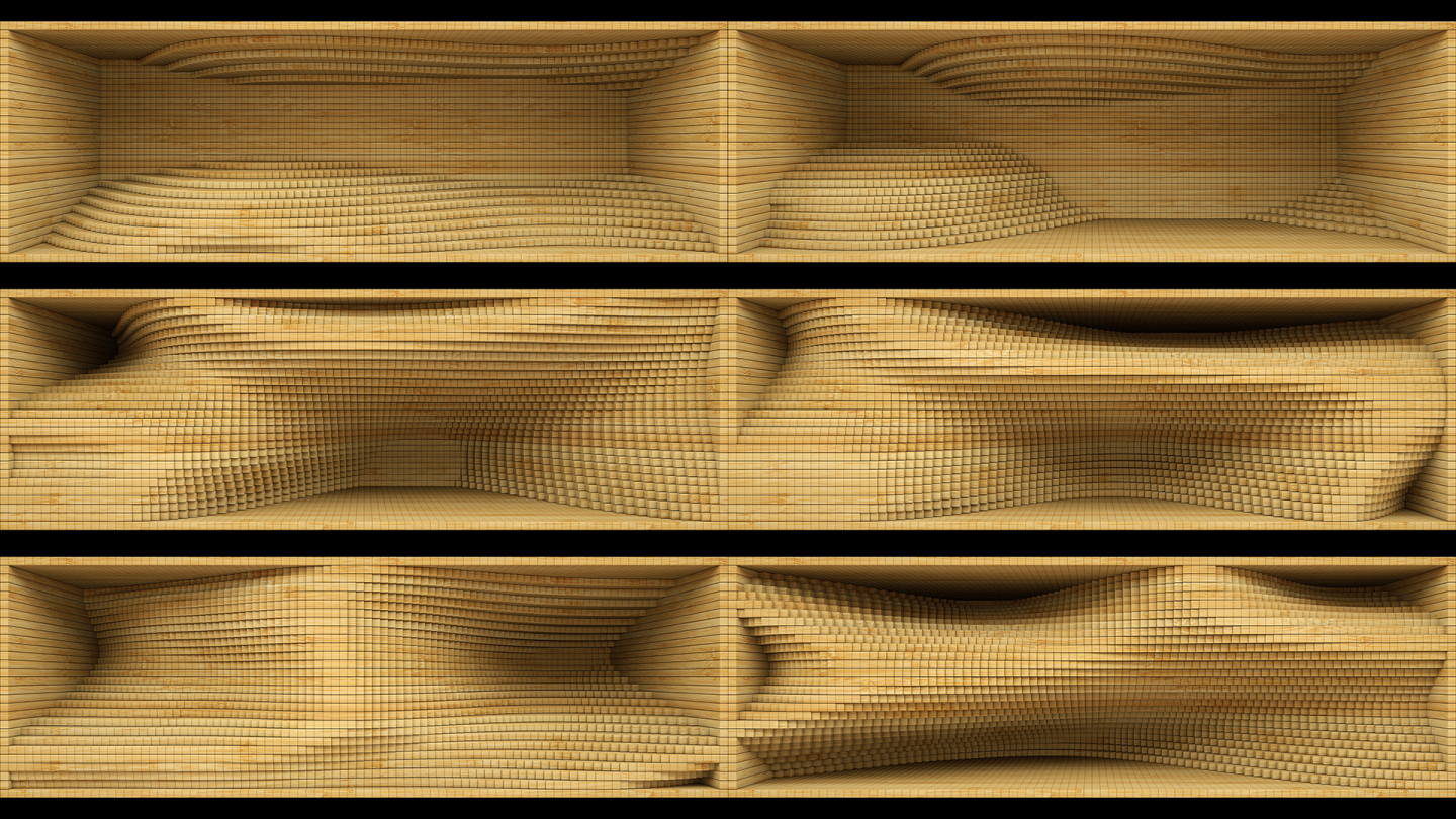 【裸眼3D】原木方块波形矩阵空间墙体建筑