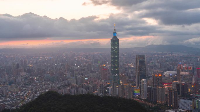 台湾台北101大厦延时摄影夜景天际线3