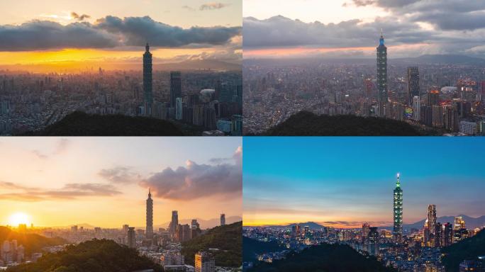 台湾台北101大厦延时摄影夜景天际线3