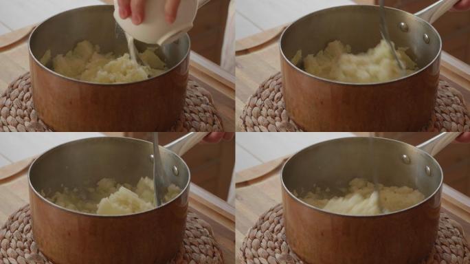 做土豆泥视频素材搅拌捣碎