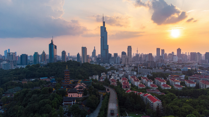 南京紫峰大厦日落航拍延时
