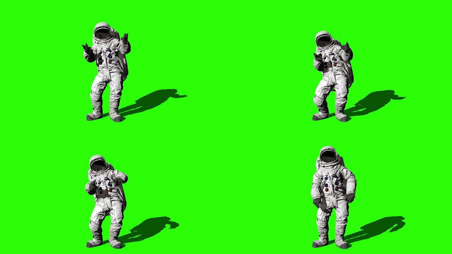 宇航员在绿色屏幕上