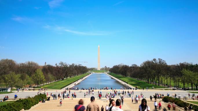 华盛顿纪念碑城市建筑快速发展航拍延时国外