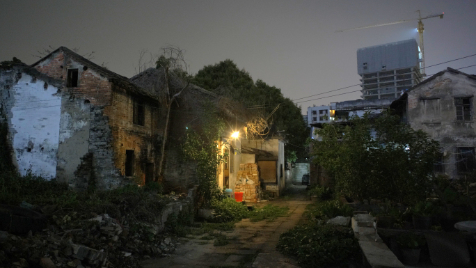 广州黄埔区鱼珠街拆迁前夜景