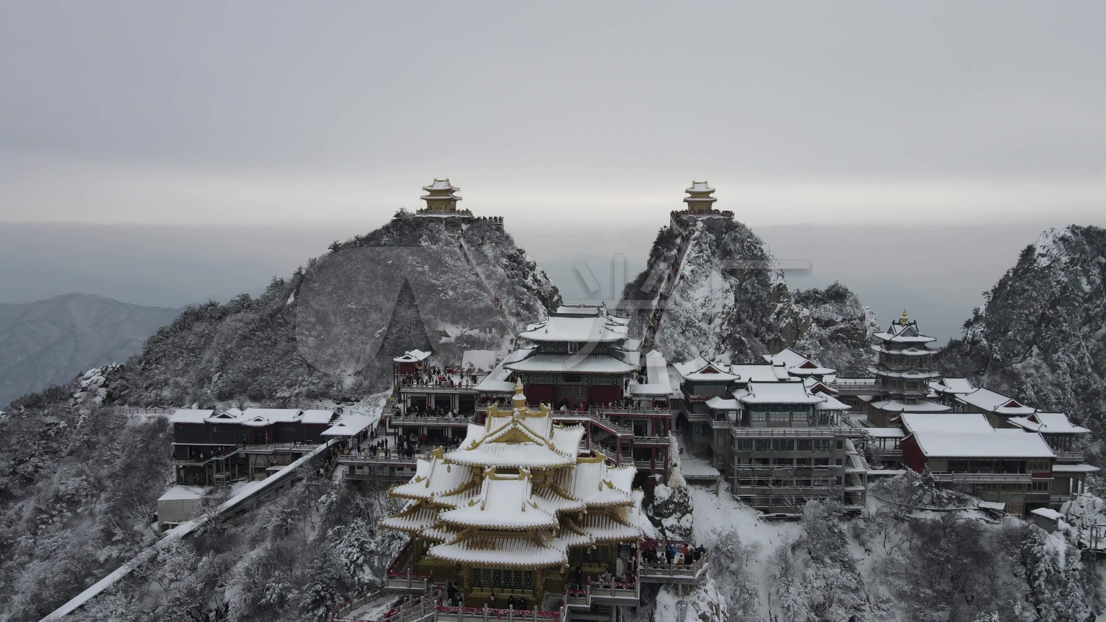 4k60幀航拍河南洛陽老君山旅遊宣傳雪景