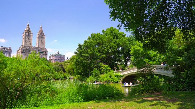 纽约中央公园河流城市景观城市生活
