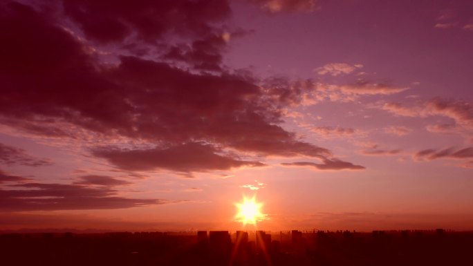 太阳 日出 城市 彩云飞翔