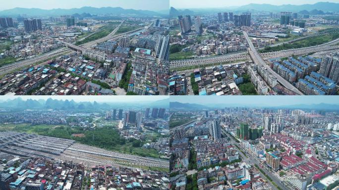 桂林八里街城市建筑交通动车站火车航拍