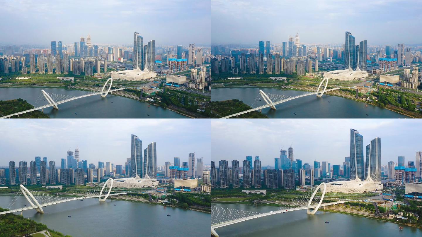城市南京河西双子塔光影延时航拍