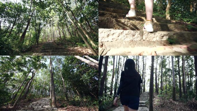 女孩爬山徒步旅行4k视频素材