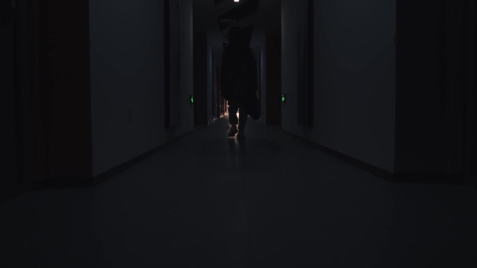 黑暗走廊行走背影手提电脑