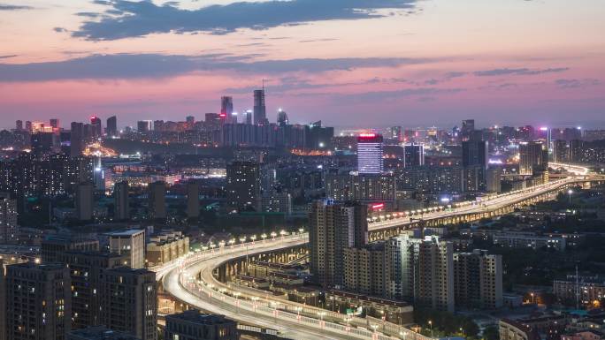 4K新疆乌鲁木齐城市天际线日落夜景延时