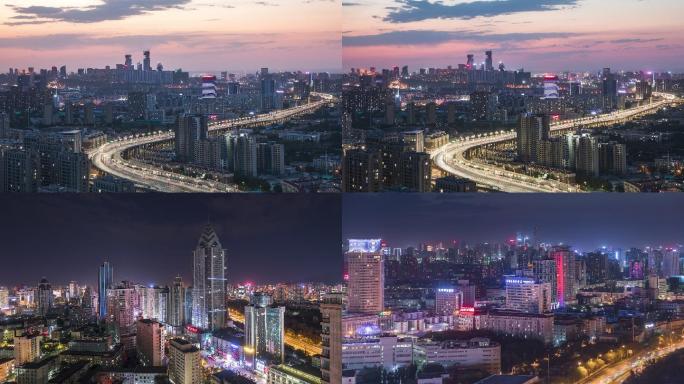4K新疆乌鲁木齐城市天际线日落夜景延时