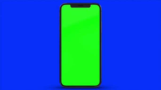 绿色屏幕手机在蓝色背景上