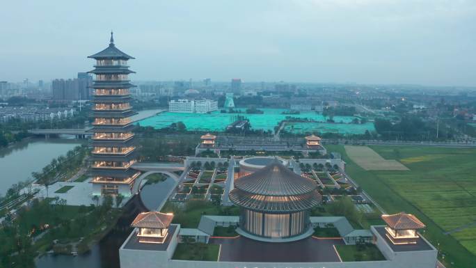 4k扬州中国大运河博物馆白+夜灯光航拍