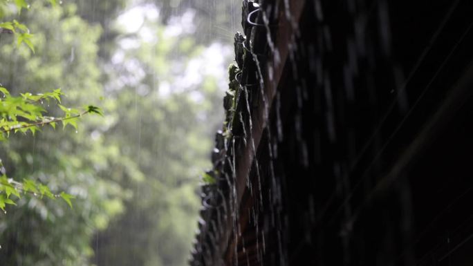 江南古建筑雨季中的庭院