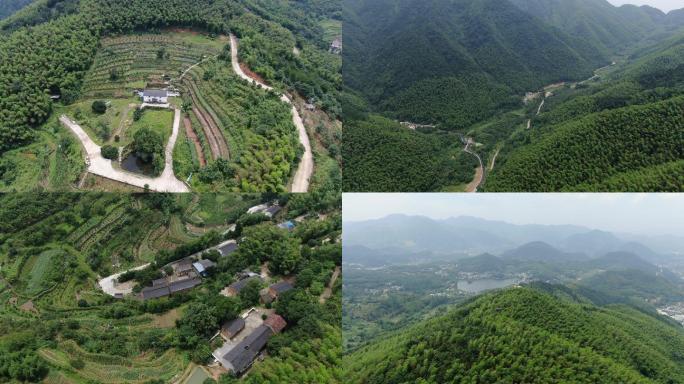 航拍浙江山区，杭州桐庐山区