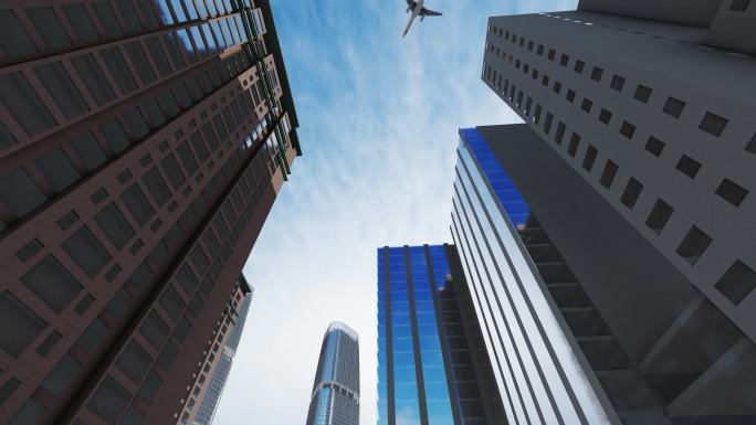 飞机空中飞过楼顶大气震撼起飞商务客机镜头