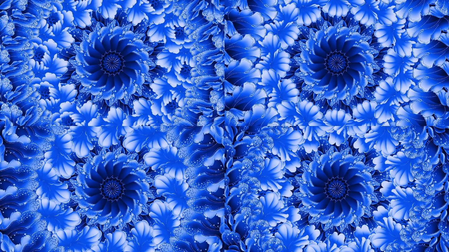 蓝色创意组合花朵花开视频无缝循环