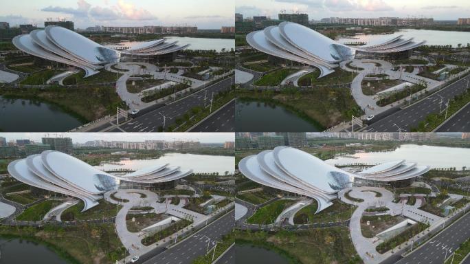 4k蝶湖航拍城市地标建筑
