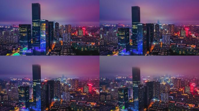 沈阳茂业大厦超低云层夜景航拍延时摄影4K