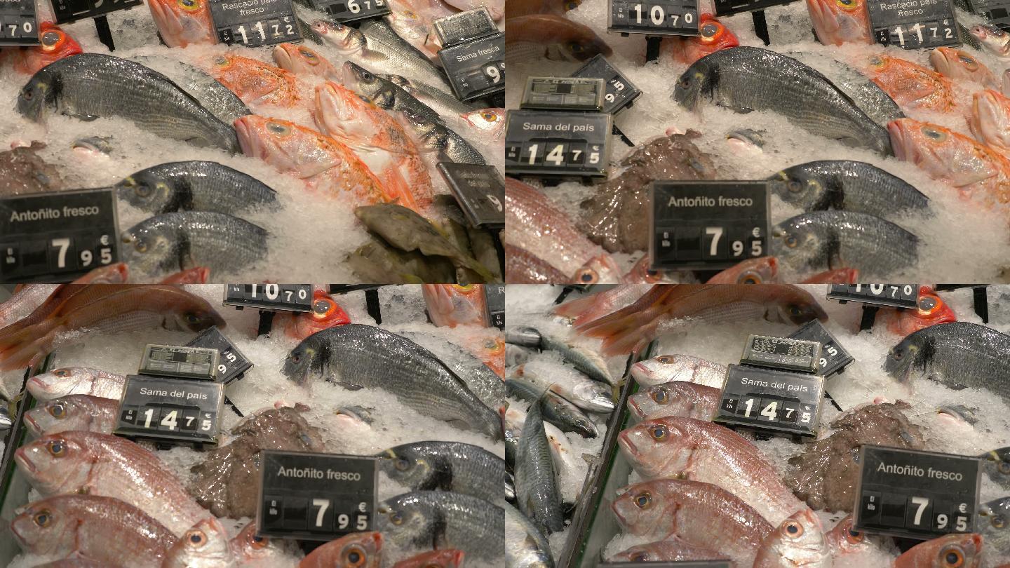 冷冻鱼海鲜冷冻食品超市海鲜摊位低温冷藏海
