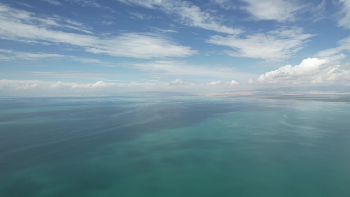 蓝天白云青海湖前飞