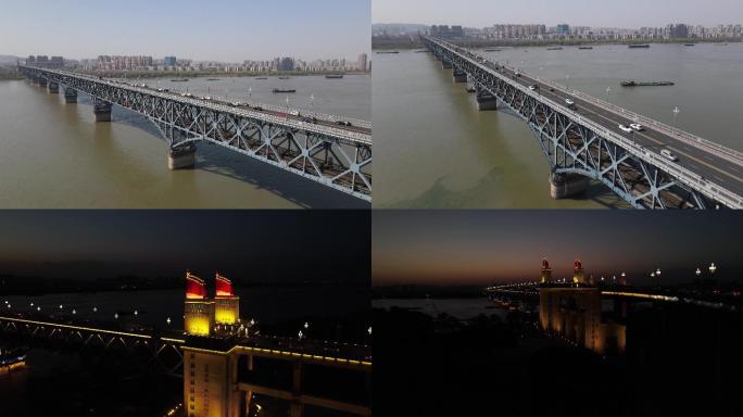 南京长江大桥白天 夜晚航拍