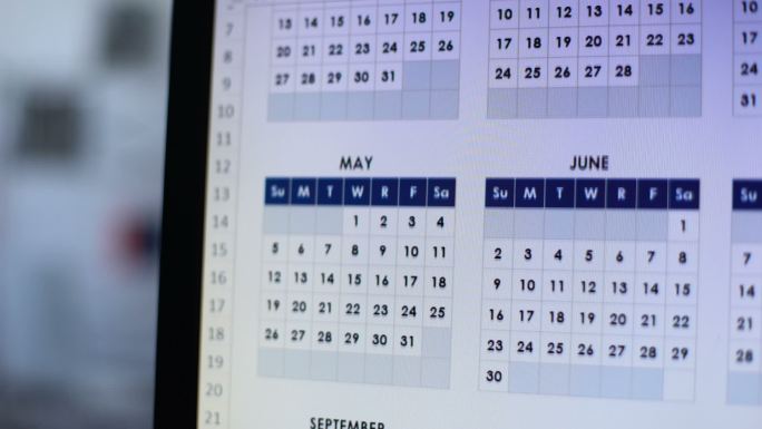 电脑上展示的日历