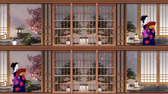 4K日式木窗庭院蓝姬