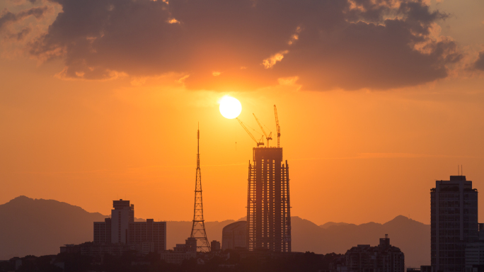 城市建设日落延时