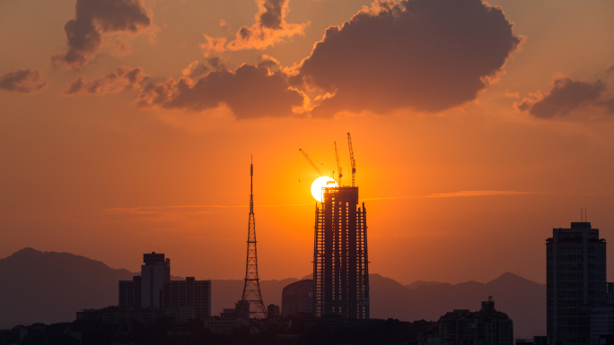 城市建设日落延时