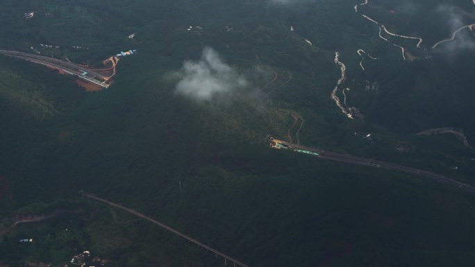 航拍山脉公路隧道