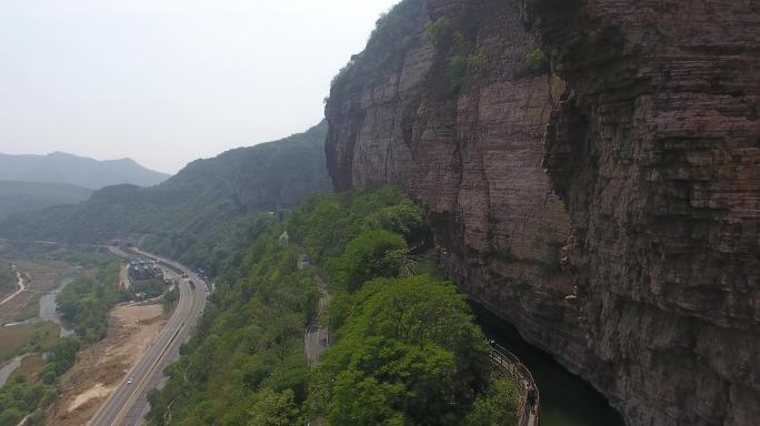 航拍太行山系安阳林州红旗渠岩石石壁