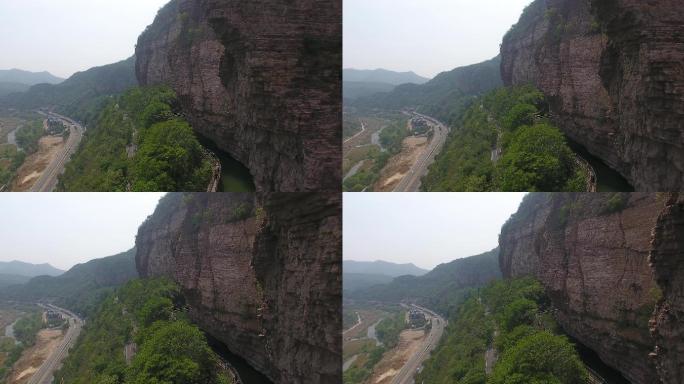 航拍太行山系安阳林州红旗渠岩石石壁