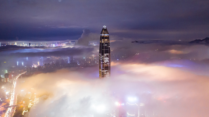 深圳平安金融大厦4k夜景超级云海